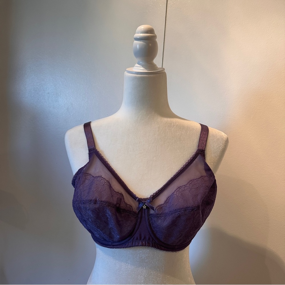 Wacoal DEEP PLUM/PURPLE Retro Chic Sheer Lace Underwire Bra Size 38D